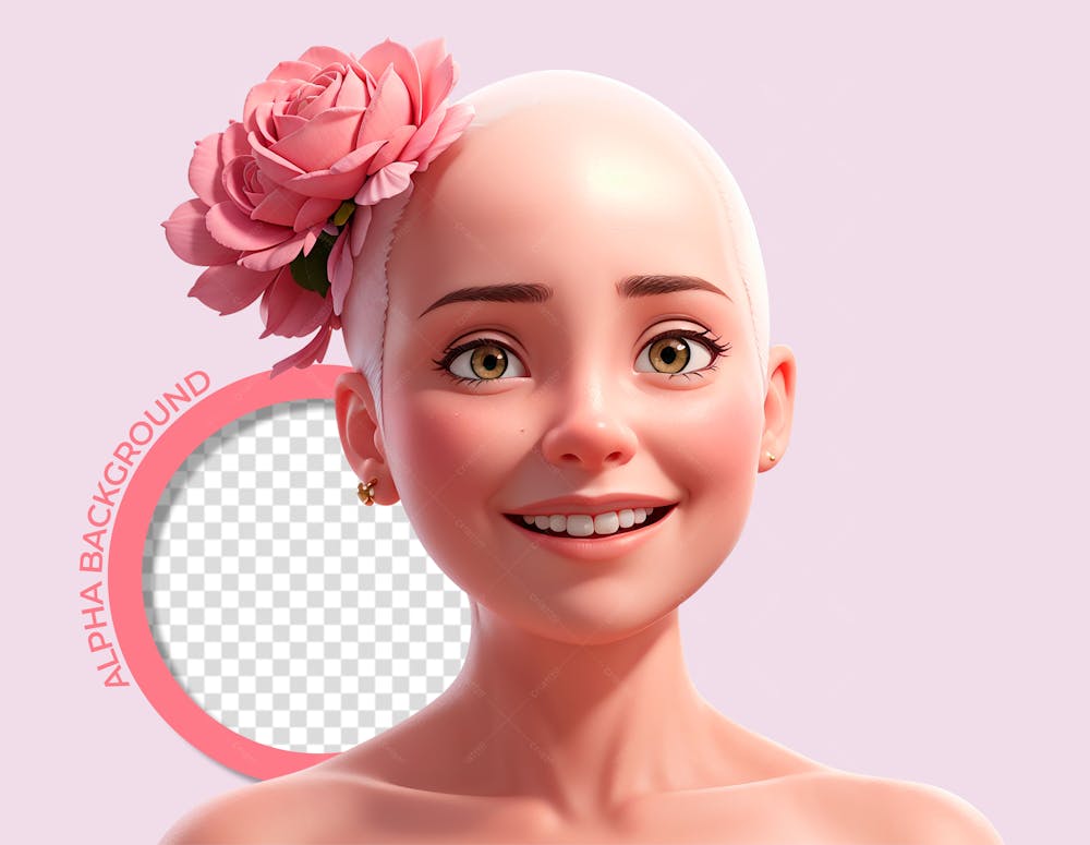 Mulher Sorrindo Com Uma Flor Na Cabeça   Outubro Rosa