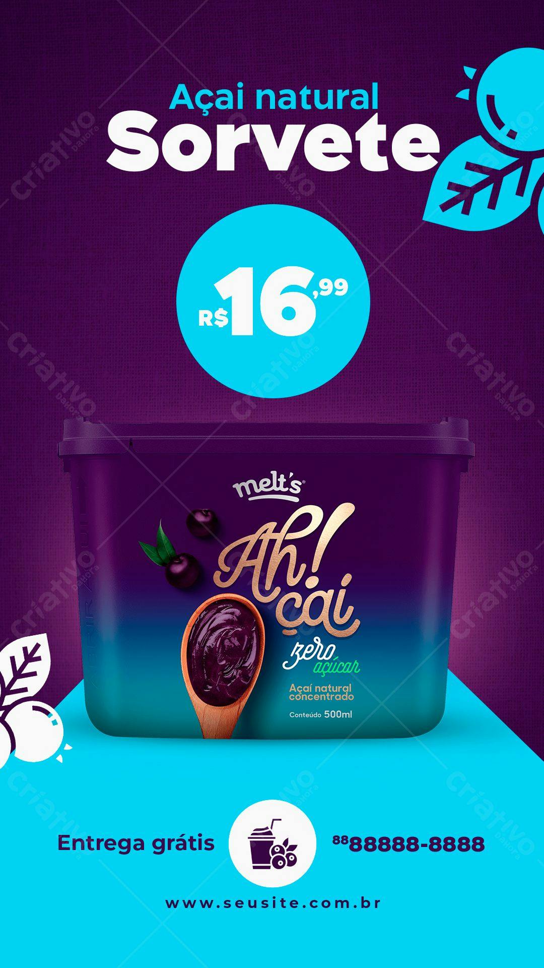 Embalagem de Sorvete de Açaí PSD Editável
