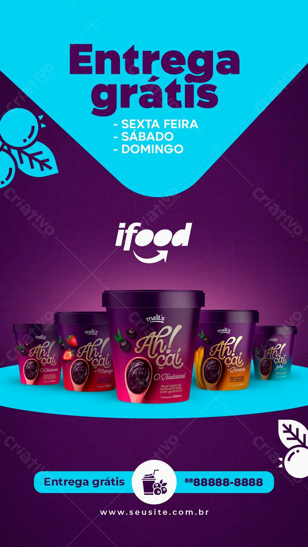 Mockup de Embalagem para Açaí com Entrega Grátis PSD Editável