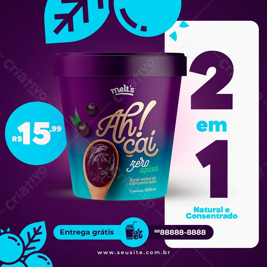 Embalagem para Açaí Zero Açúcar PSD Editável