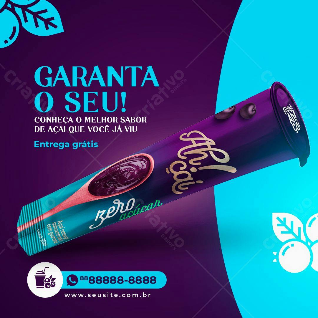 Embalagem para Açaí Zero Açúcar PSD Editável