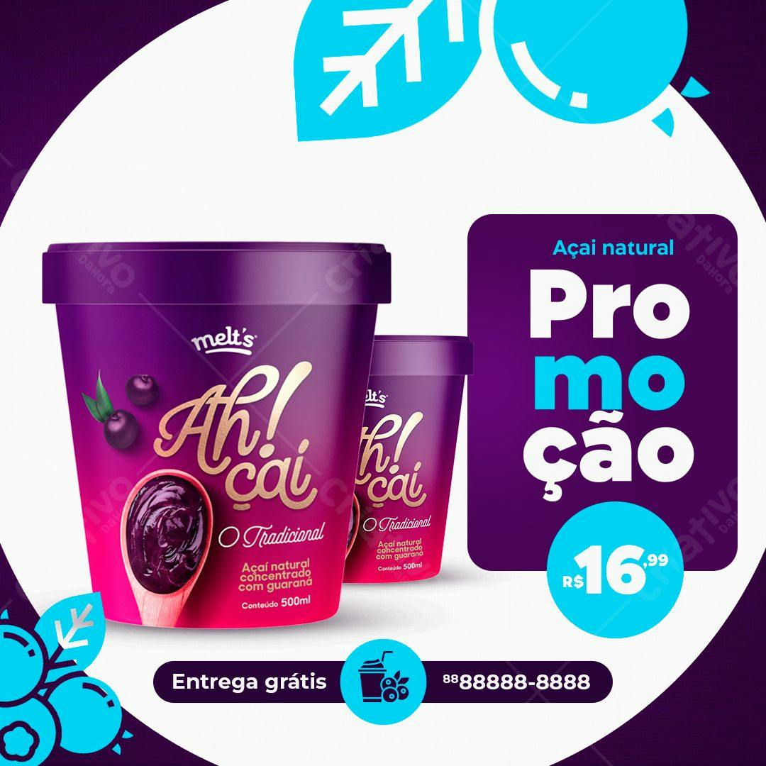Embalagem para Açaí com Promoção PSD Editável