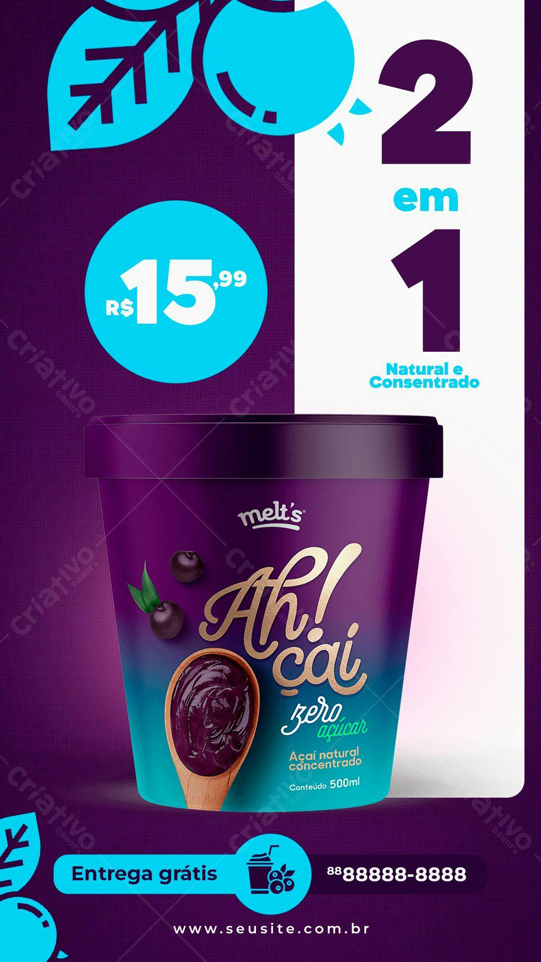 Embalagem de Açaí para Delivery PSD Editável