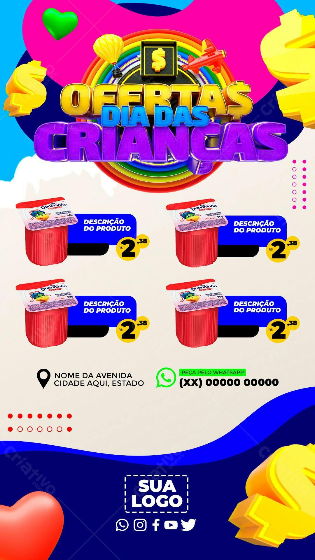 Flyer para o Dia das Crianças com Ofertas PSD Editável