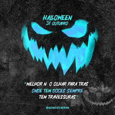 Halloween frase tematica azul social media psd editável