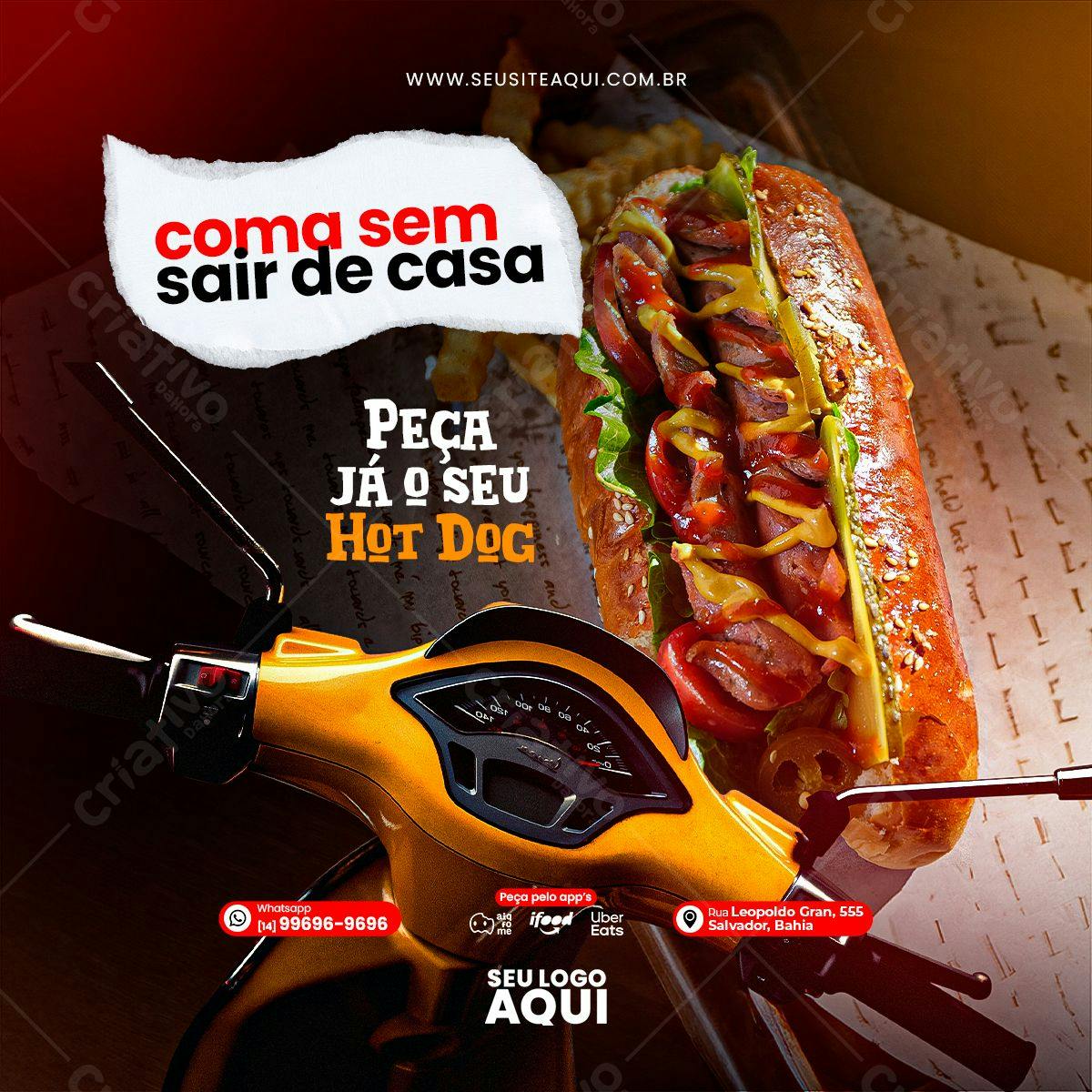 Template de Post para Redes Sociais Hot Dog PSD Editável