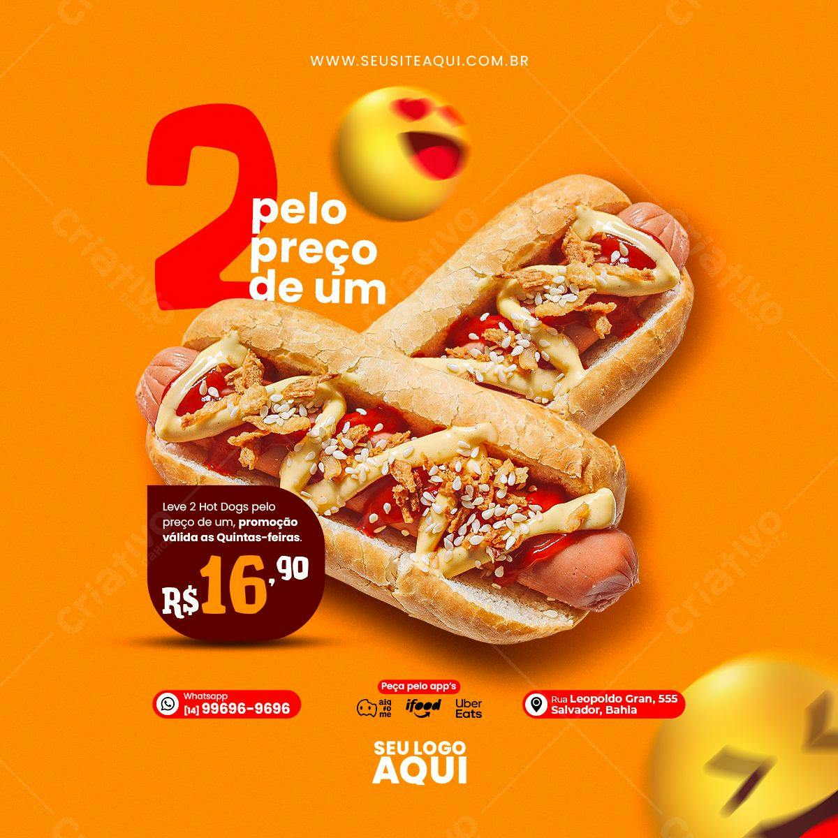 Post para Redes Sociais Hot Dog Promoção PSD Editável