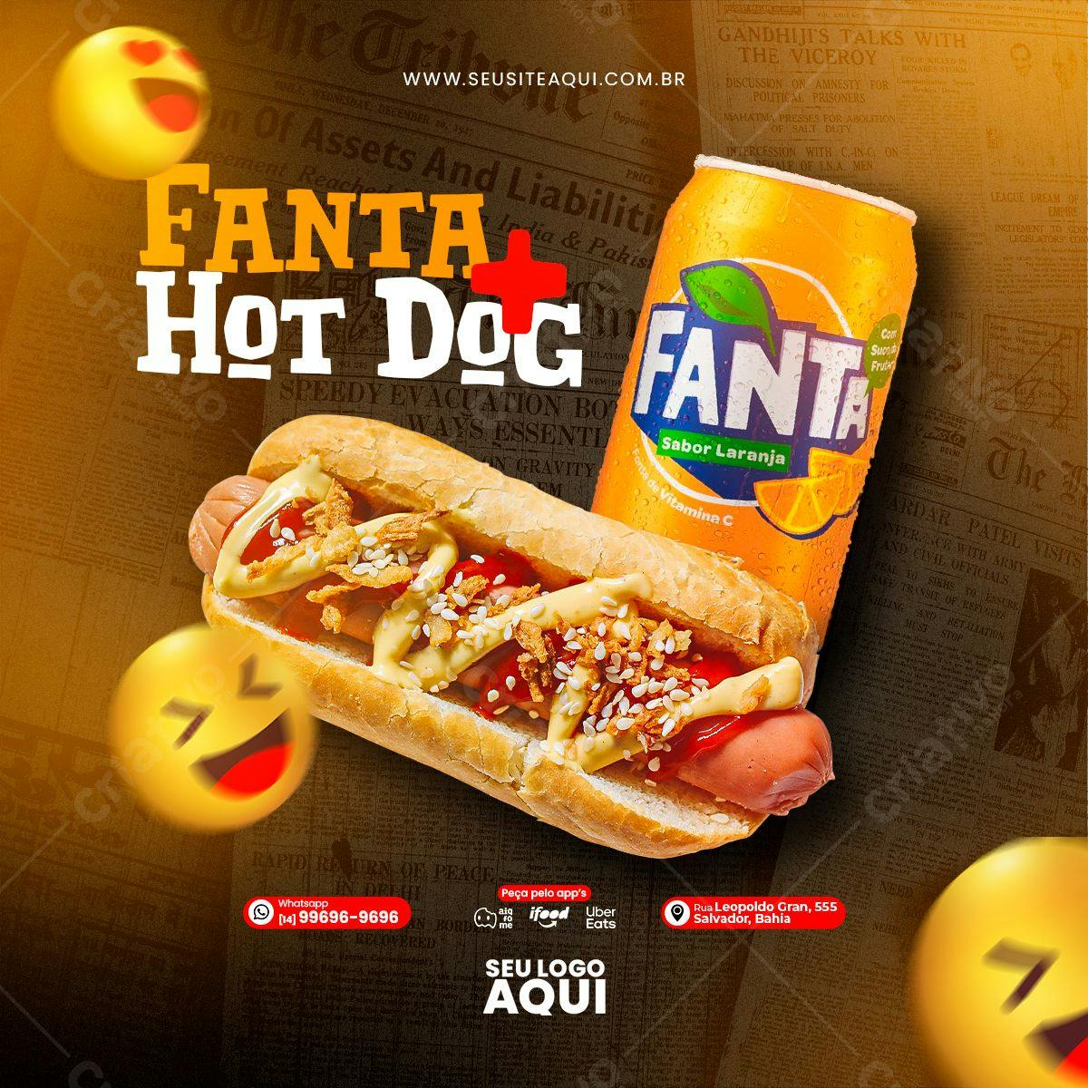 Cardápio de Lanchonete com Hot Dog e Fanta PSD Editável