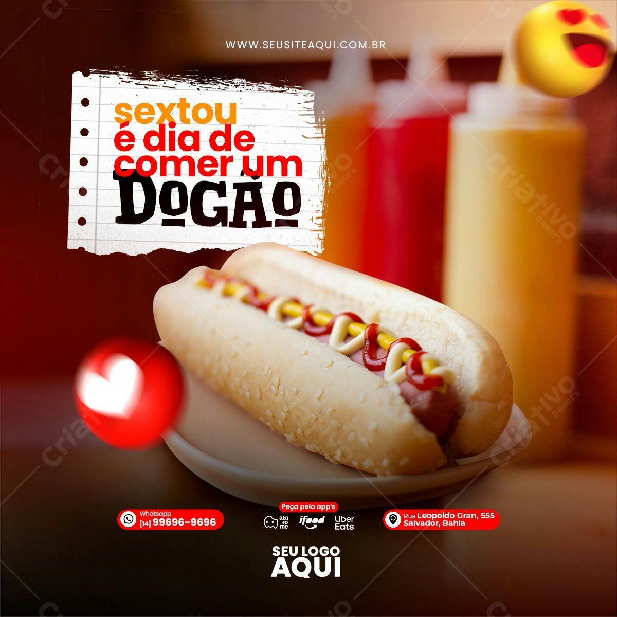 Post para Redes Sociais Hot Dog Sexta-feira PSD Editável