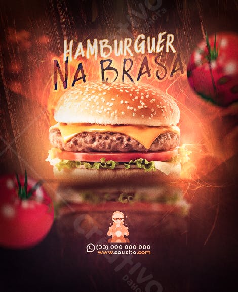 Modelo Hambúrguer na Brasa PSD Editável