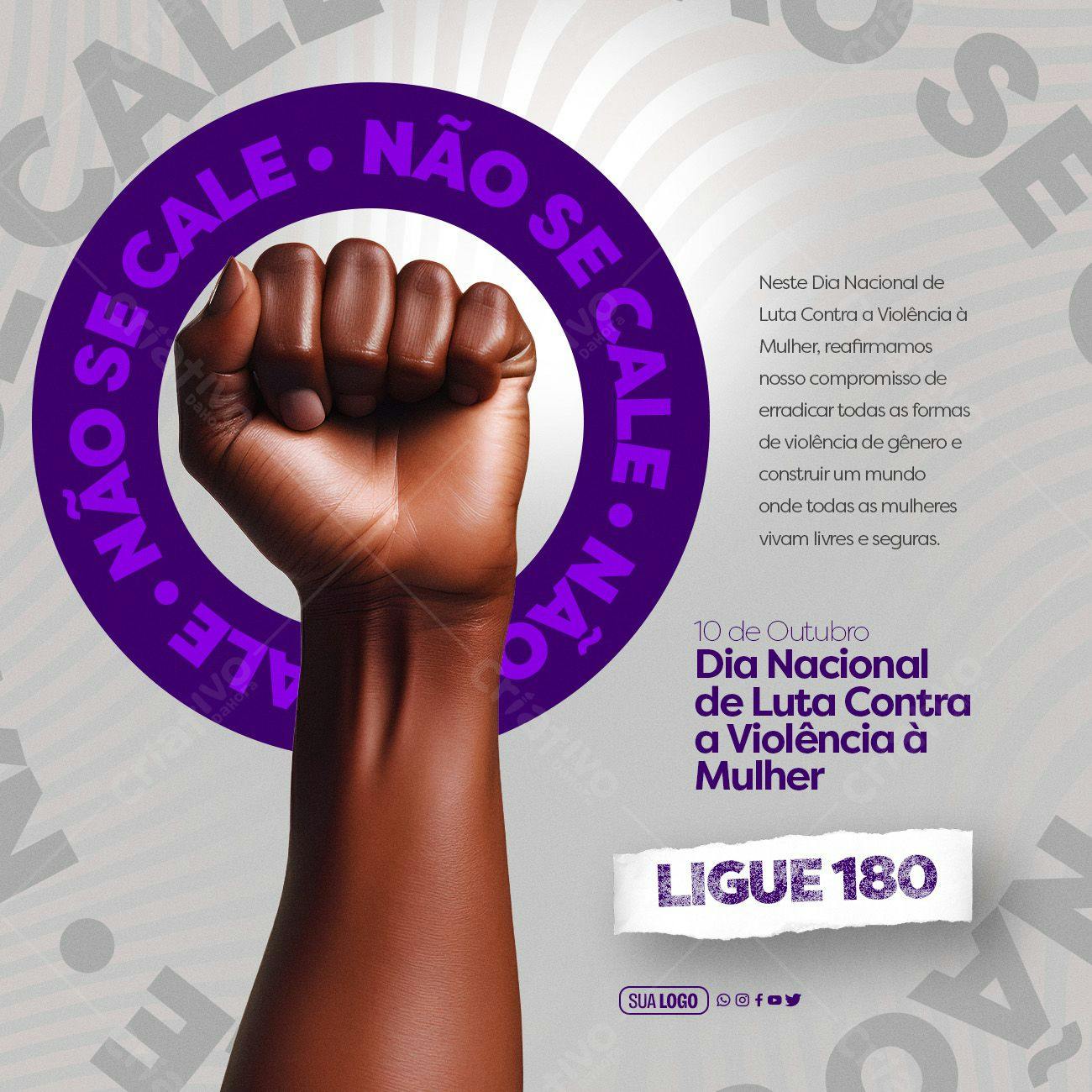 Post para Redes Sociais Dia Nacional da Luta Contra a Violência à Mulher PSD Editável