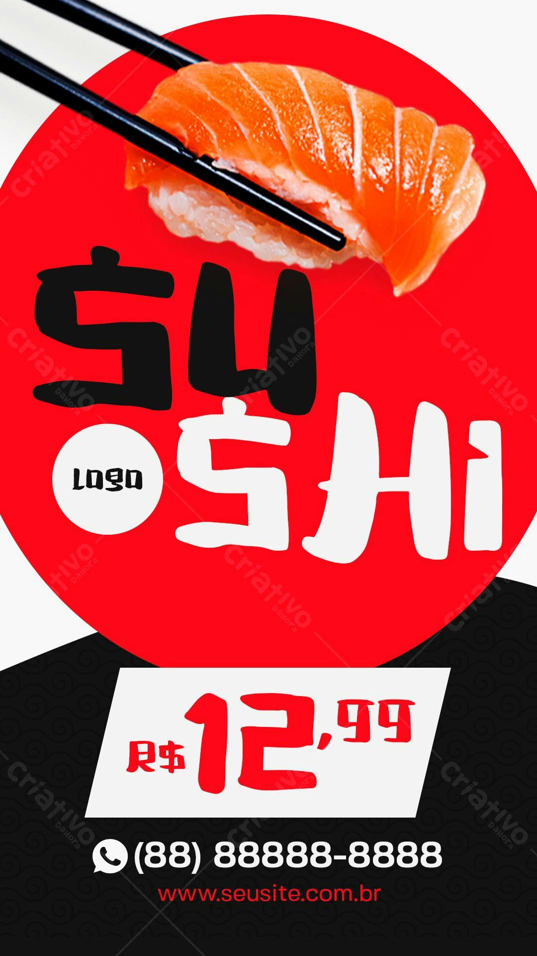 Cardápio de Sushi em Vermelho e Preto PSD Editável