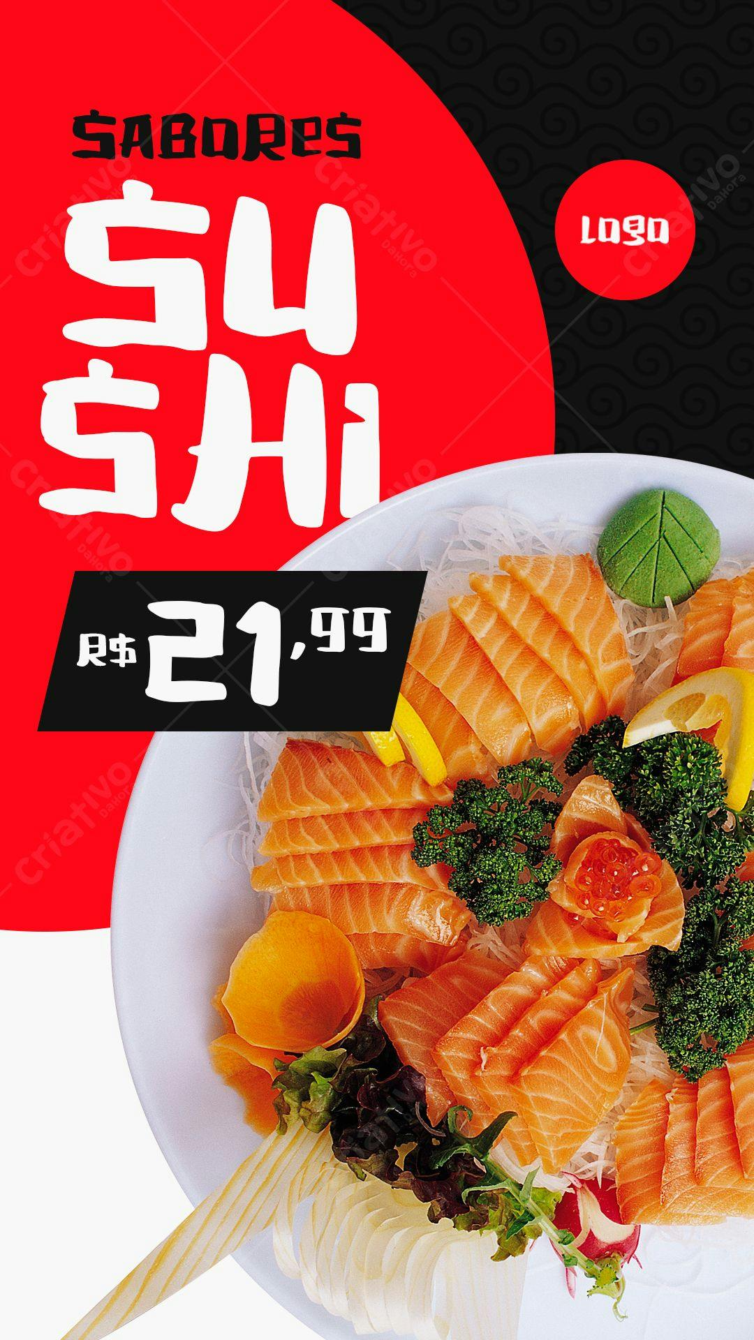 Cardápio de Sushi em Vermelho e Preto PSD Editável
