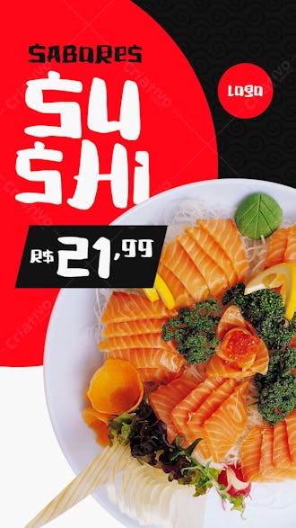 Story sushi em promoção comida japonesa social media psd editável