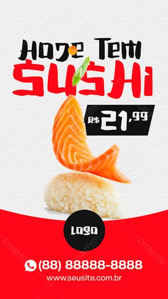 Story sushi saboroso comida japonesa social media psd editável
