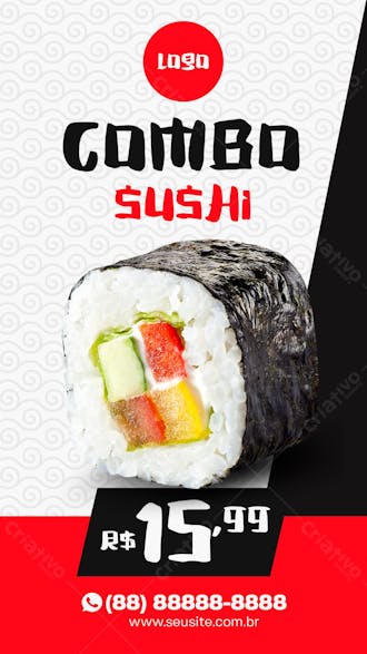 Story combo sushi comida japonesa social media psd editável