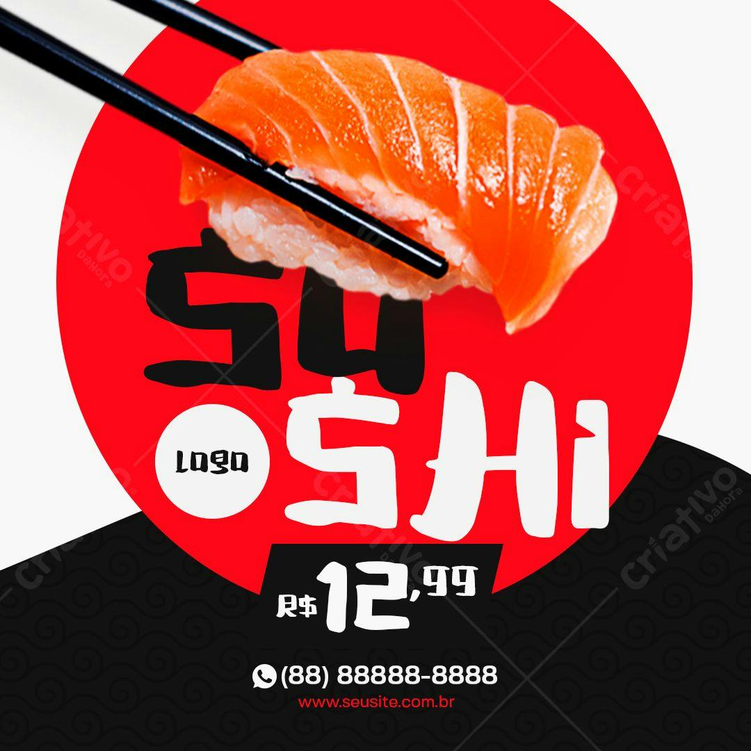 Cardápio de Sushi em Vermelho e Preto PSD Editável