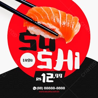 O melhor sushi comida japonesa post social media psd editável