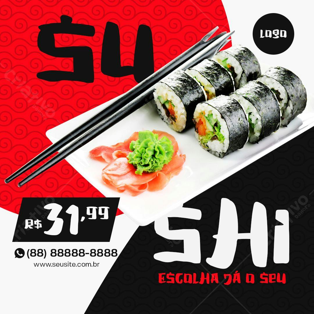 Template de Cardápio para Restaurante de Sushi PSD Editável
