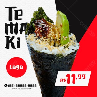 O melhor temaki comida japonesa post social media psd editável