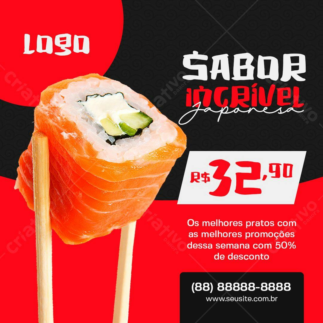 Postagem para Redes Sociais de Sushi PSD Editável