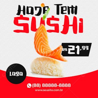 Sushi saboroso comida japonesa social media psd editável