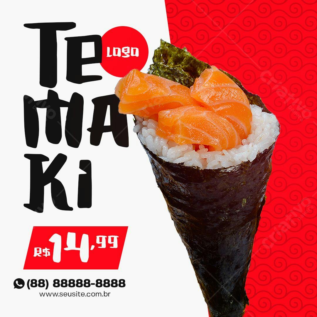 Template Temaki de Salmão para Cardápio de Restaurante Japonês PSD Editável