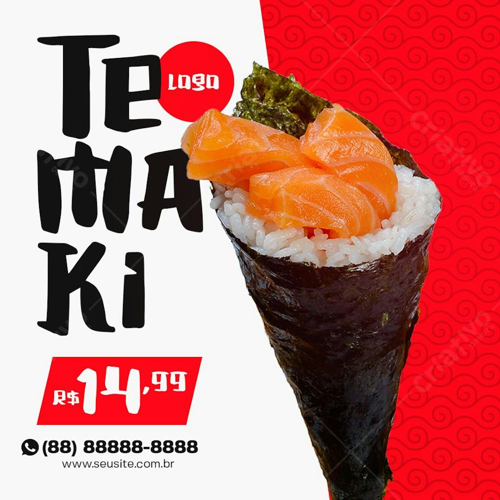 Temaki Comida Japonesa Post Social Media Psd Editável