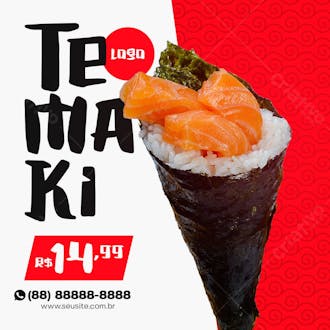 Temaki comida japonesa post social media psd editável