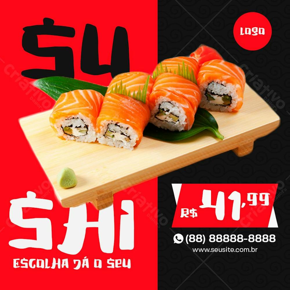 Variedade De Sabores Comida Japonesa Post Social Media Psd Editável