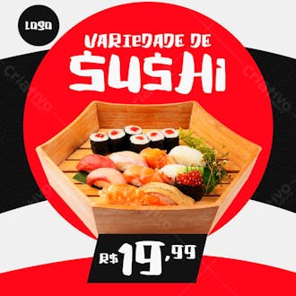 Variedade de sushi comida japonesa social media psd editável