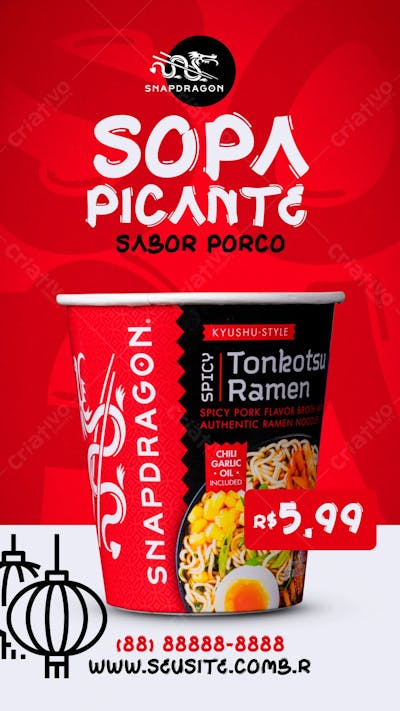 Stories Sopa Instantânea Snapdragon Sabor Porco Picante Social Media Psd Editável