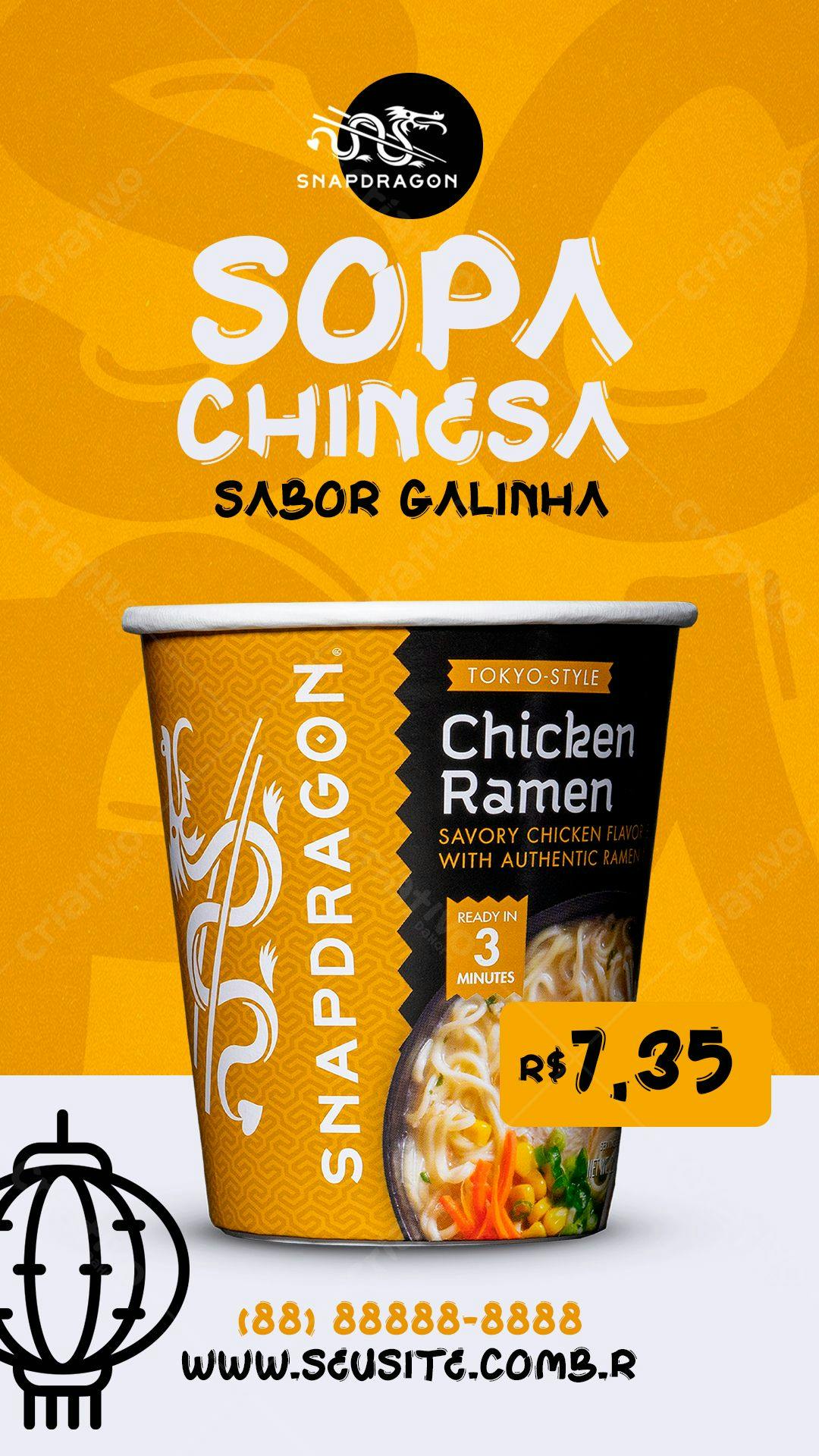Mockup de Embalagem para Sopa Instantânea Chinesa PSD Editável