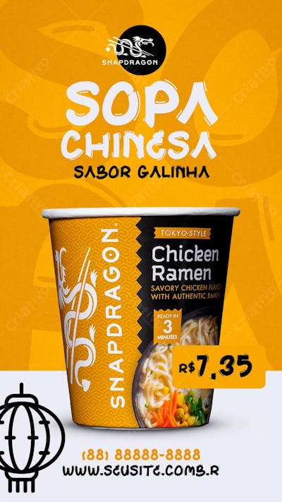 Stories Sopa Instantânea Snapdragon Sabor Galinha Social Media Psd Editável