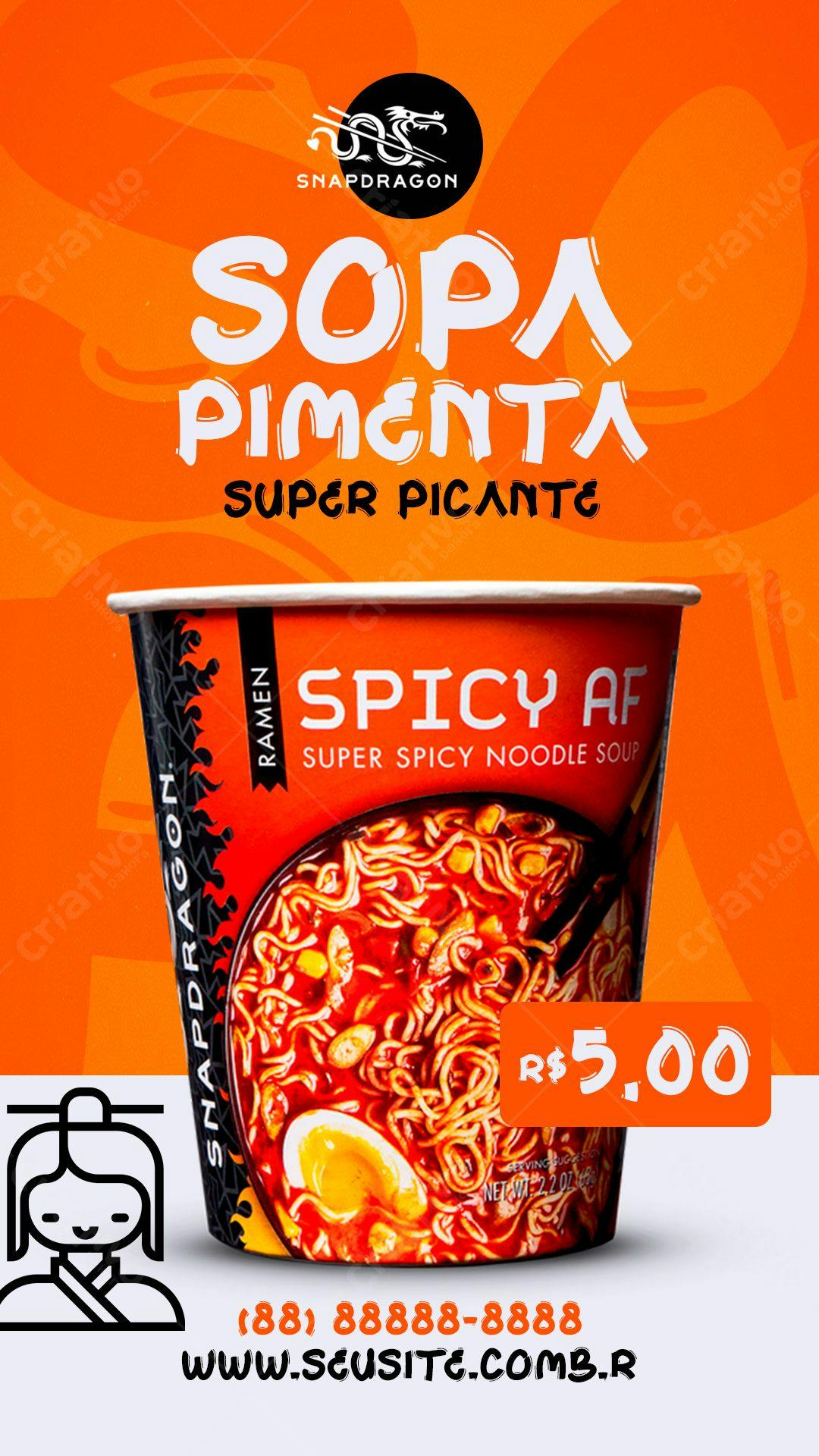 Template de Embalagem para Sopa de Pimenta Super Picante PSD Editável