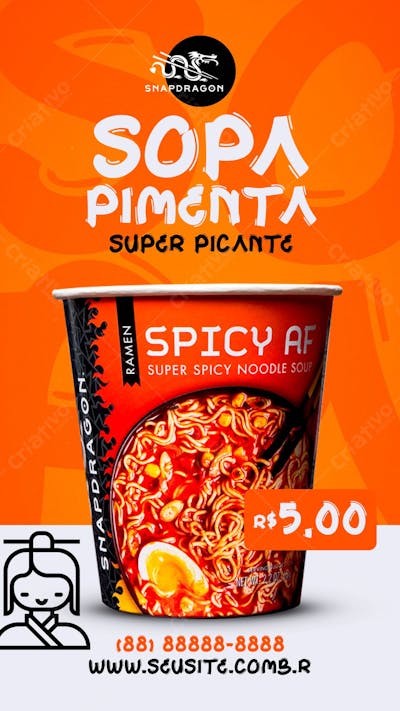 Stories Sopa Instantânea Snapdragon Super Picante Social Media Psd Editável
