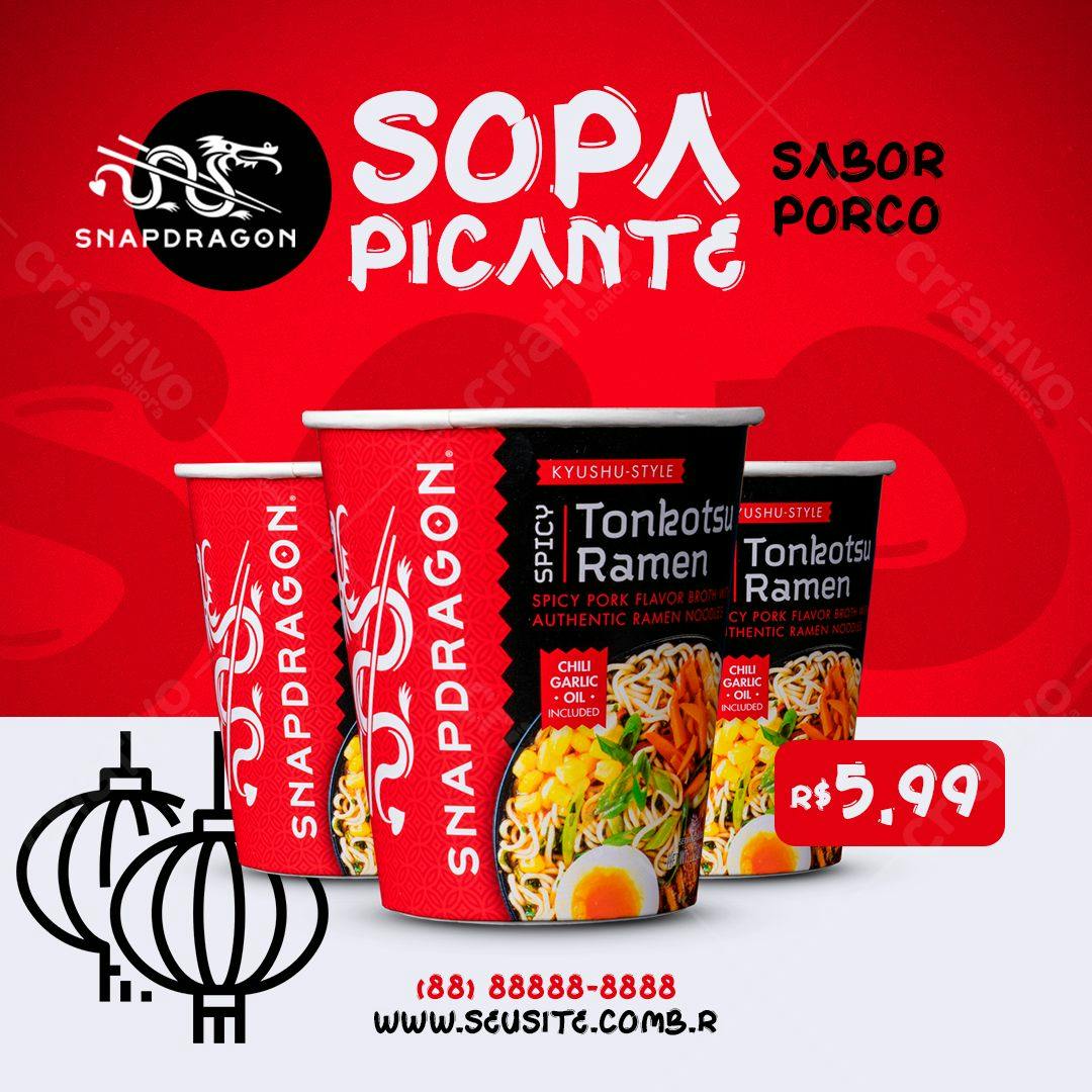 Mockup de Embalagem para Ramen Picante PSD Editável