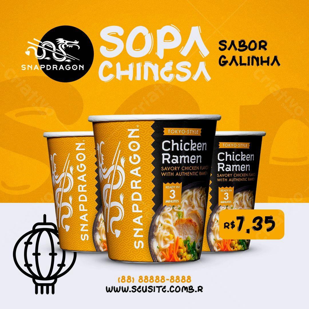 Modelo de Embalagem para Ramen de Frango PSD Editável