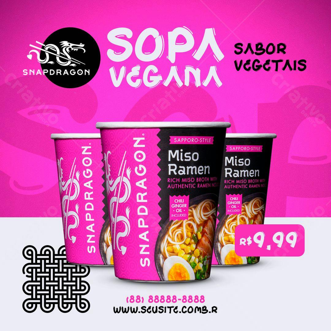 Mockup de Embalagem para Sopa Vegana PSD Editável