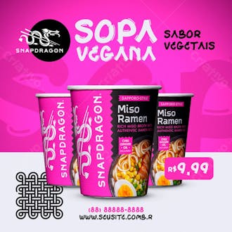 Sopa instantânea snapdragon sabor vegetais social media psd editável