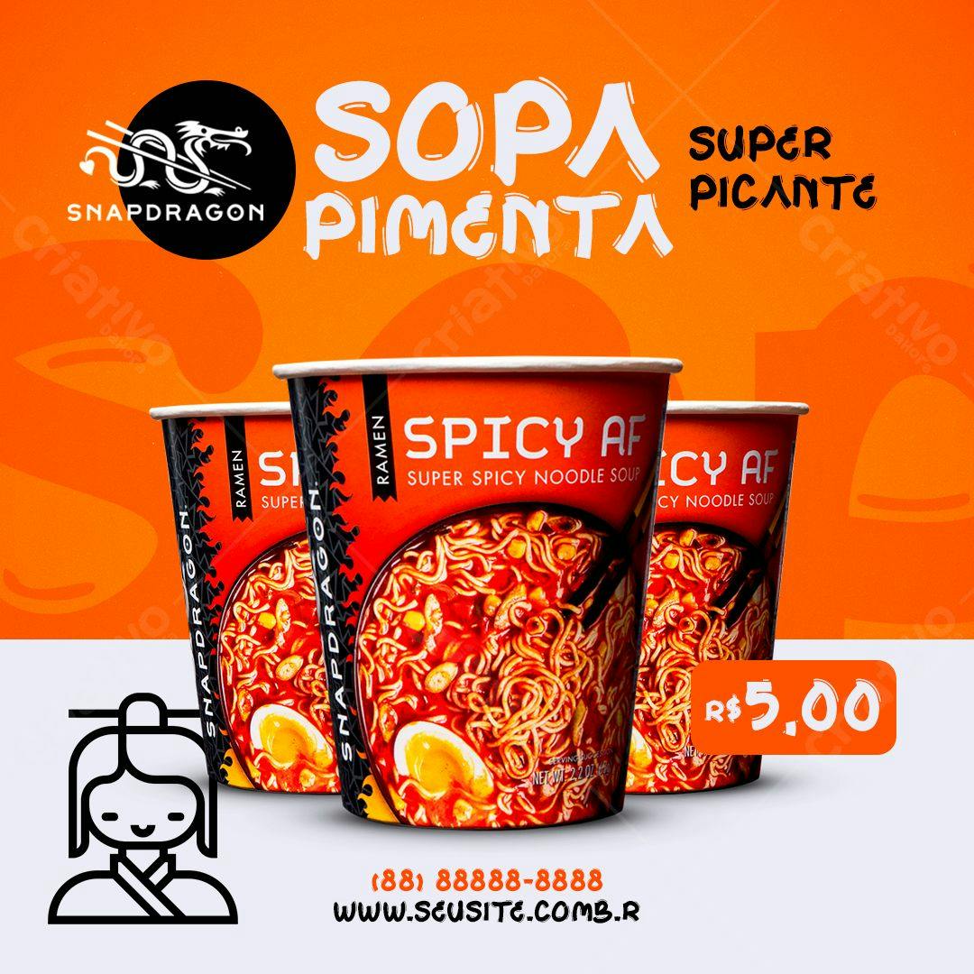Mockup de Embalagem para Sopa de Pimenta PSD Editável