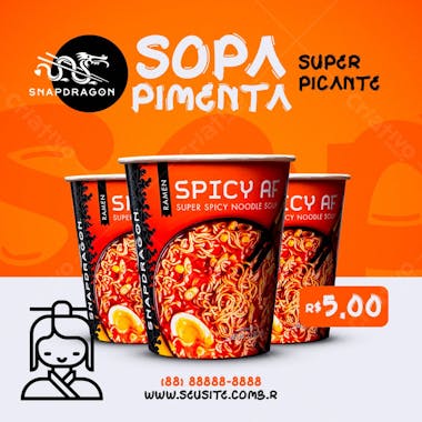 Sopa instantânea snapdragon super picante social media psd editável