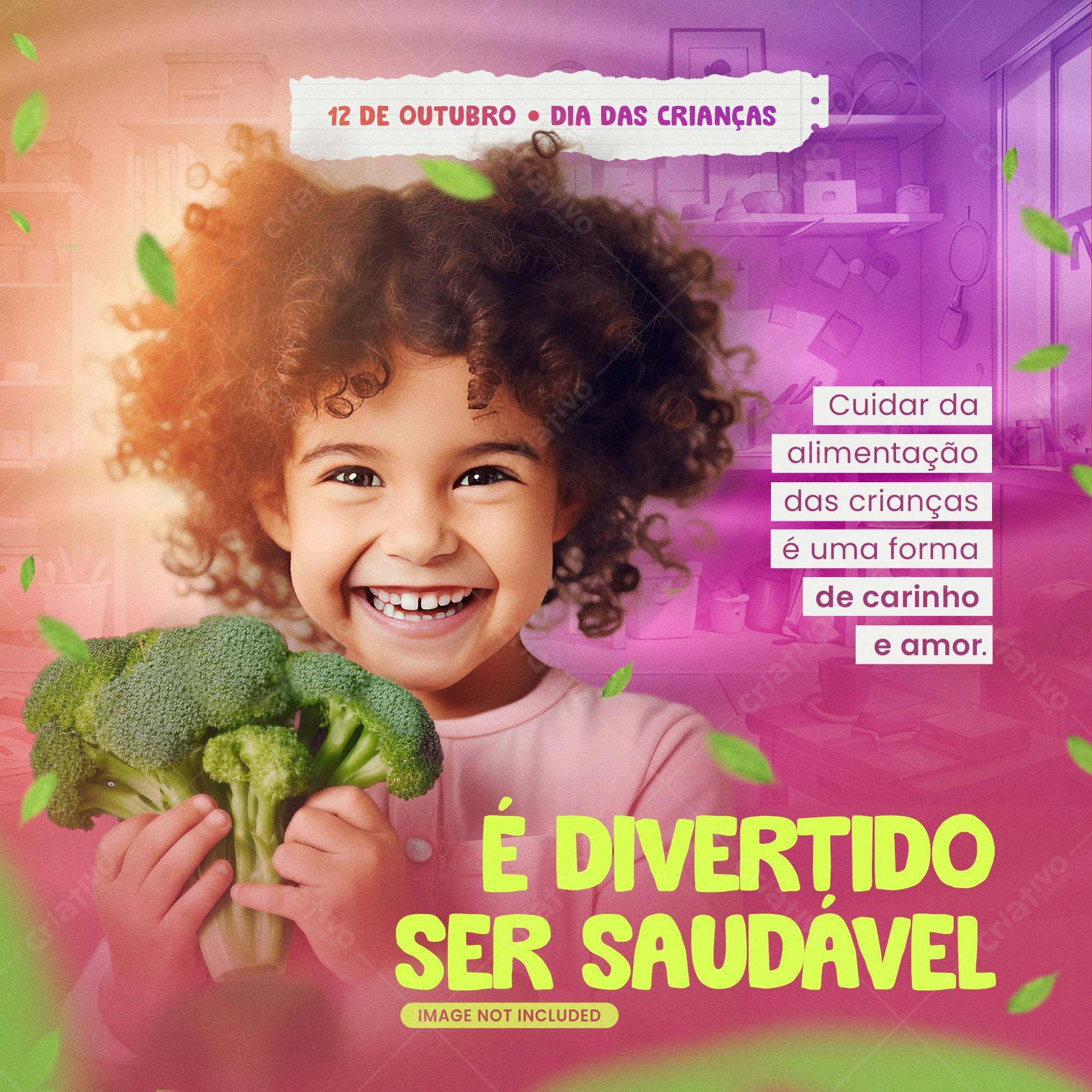 Post para Dia das Crianças com Menina e Brócolis PSD Editável