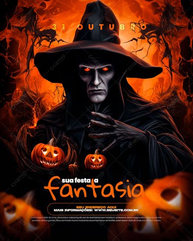 Flyer convite festa a fantasia halloween feed