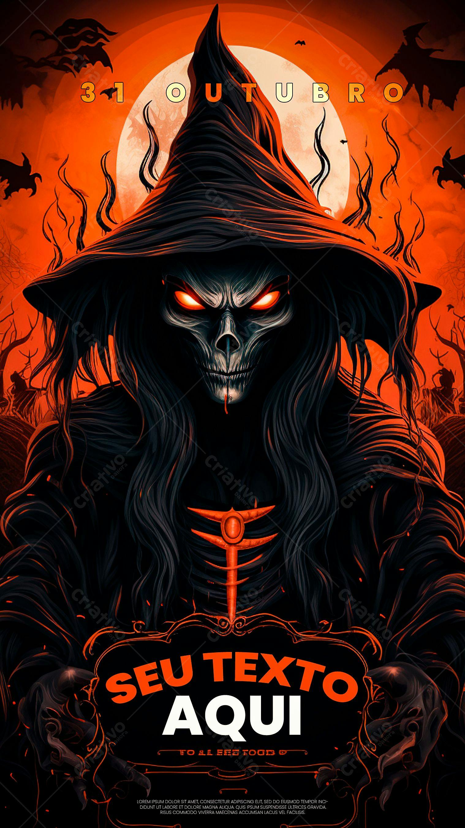 Poster de Halloween Bruxa Sombria PSD Editável