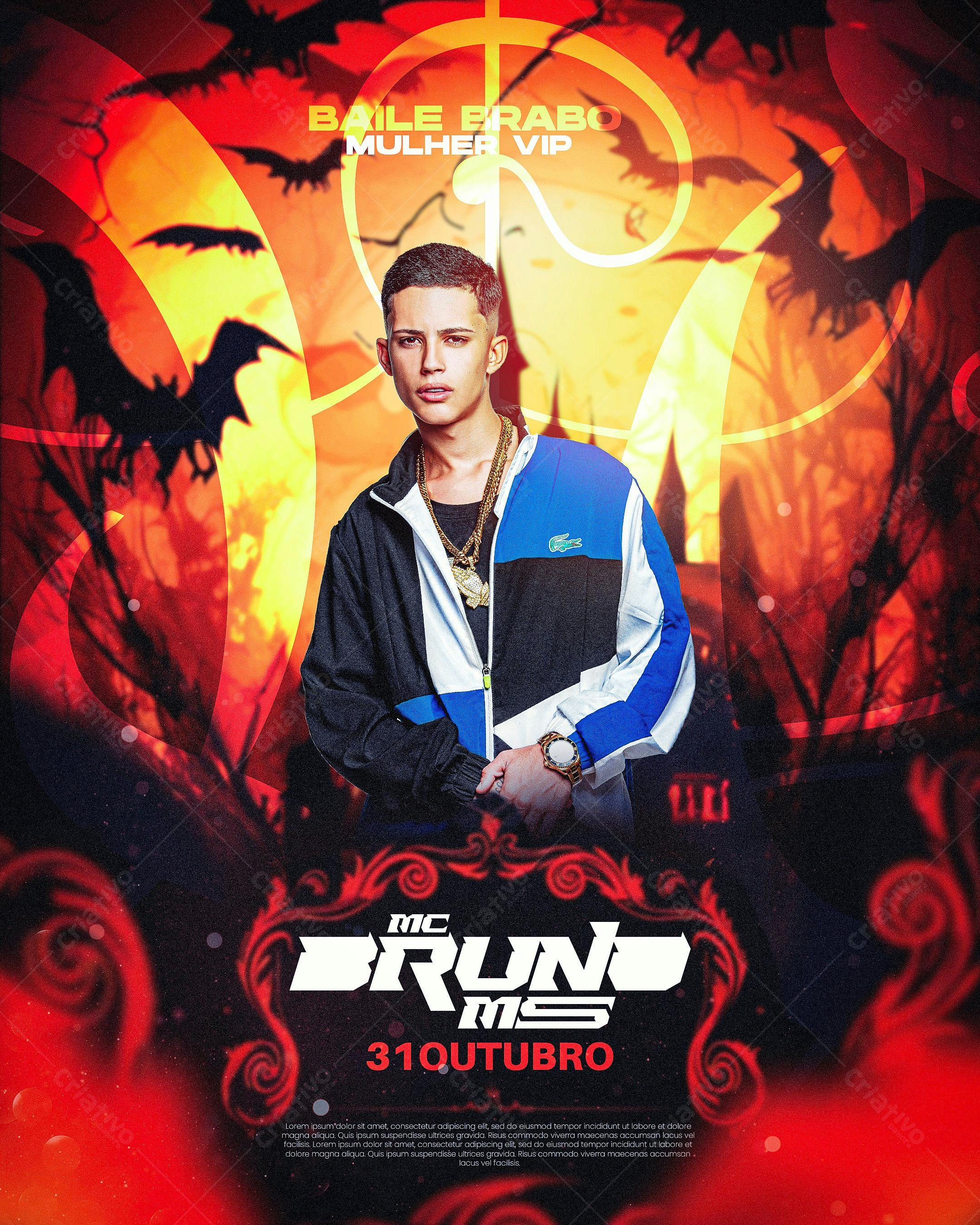 Poster para Festa de Halloween com MC Bruninho PSD Editável