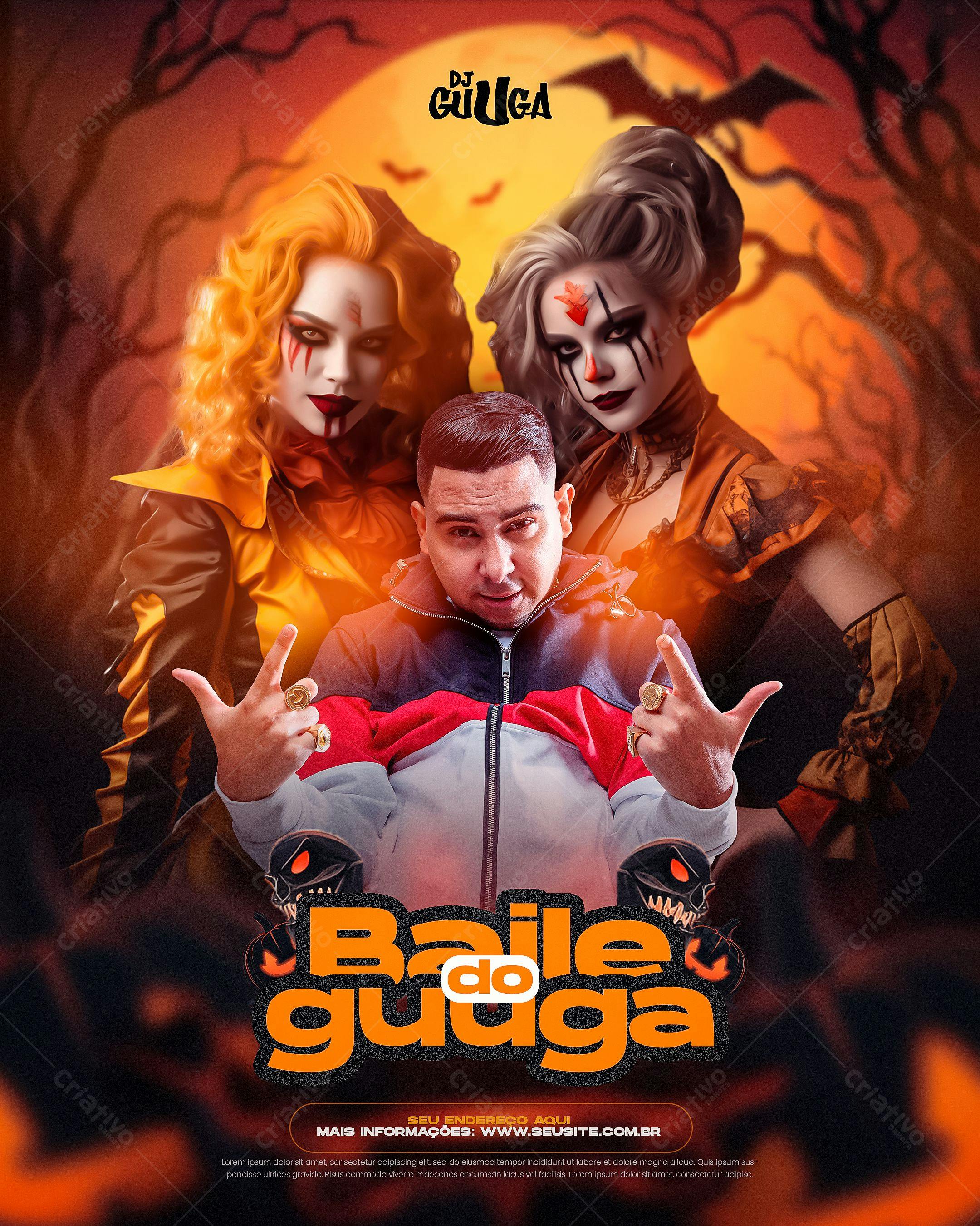Poster para Festa de Halloween DJ Guuga PSD Editável