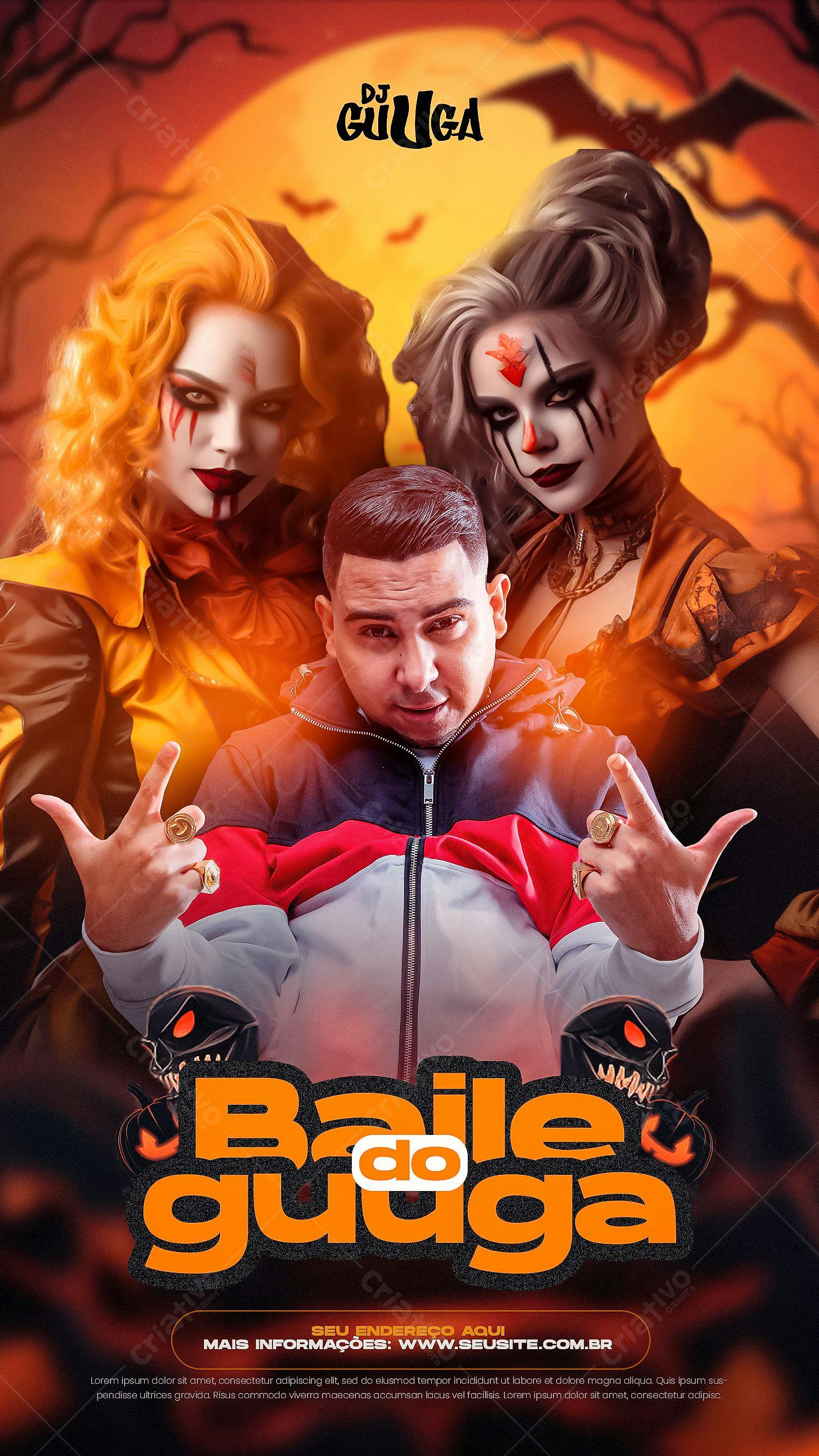 Flyer para Festa de Halloween com DJ PSD Editável
