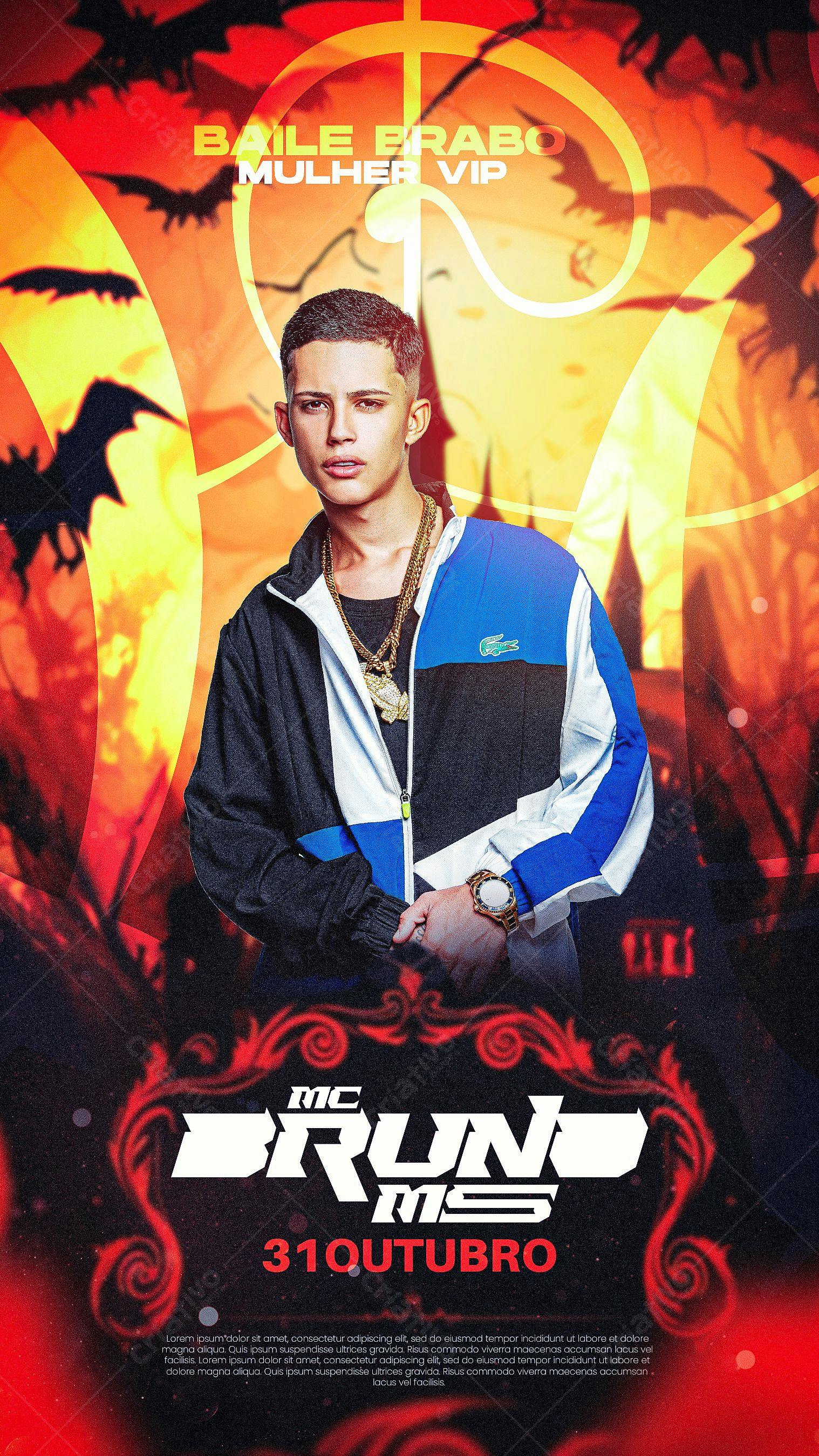 Flyer para Festa de Halloween com MC Bruno PSD Editável