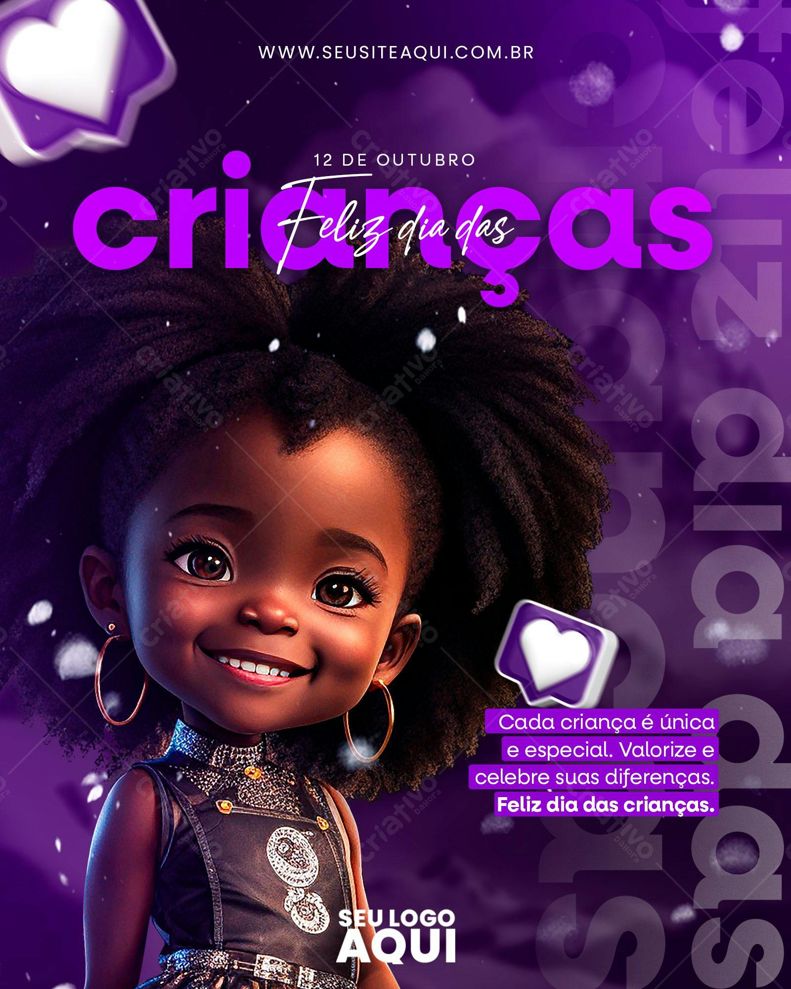 Flyer Dia das Crianças Menina Negra PSD Editável